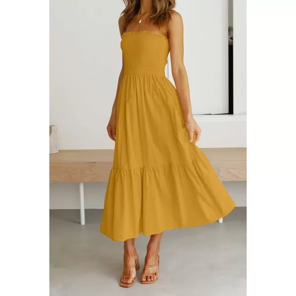 ZESICA Womens 2024 Summer Strapless Dress Off Shoulder Sleeveless High Waist Solid Color Beach Long DressesSolidginger