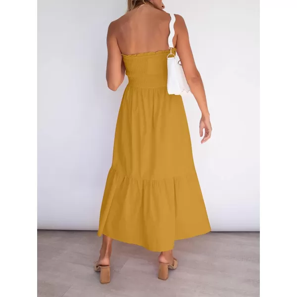 ZESICA Womens 2024 Summer Strapless Dress Off Shoulder Sleeveless High Waist Solid Color Beach Long DressesSolidginger