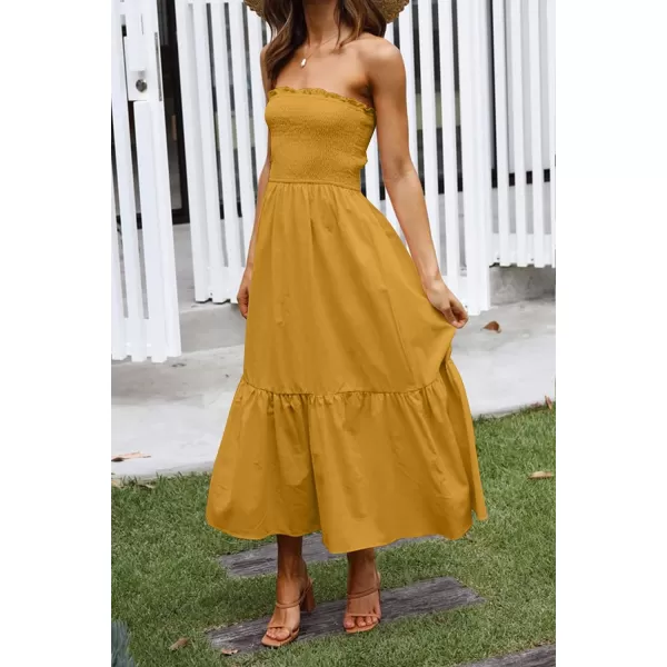ZESICA Womens 2024 Summer Strapless Dress Off Shoulder Sleeveless High Waist Solid Color Beach Long DressesSolidginger