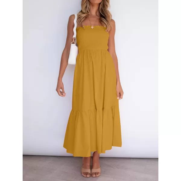 ZESICA Womens 2024 Summer Strapless Dress Off Shoulder Sleeveless High Waist Solid Color Beach Long DressesSolidginger