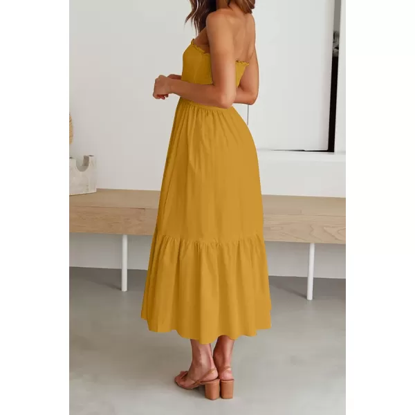 ZESICA Womens 2024 Summer Strapless Dress Off Shoulder Sleeveless High Waist Solid Color Beach Long DressesSolidginger