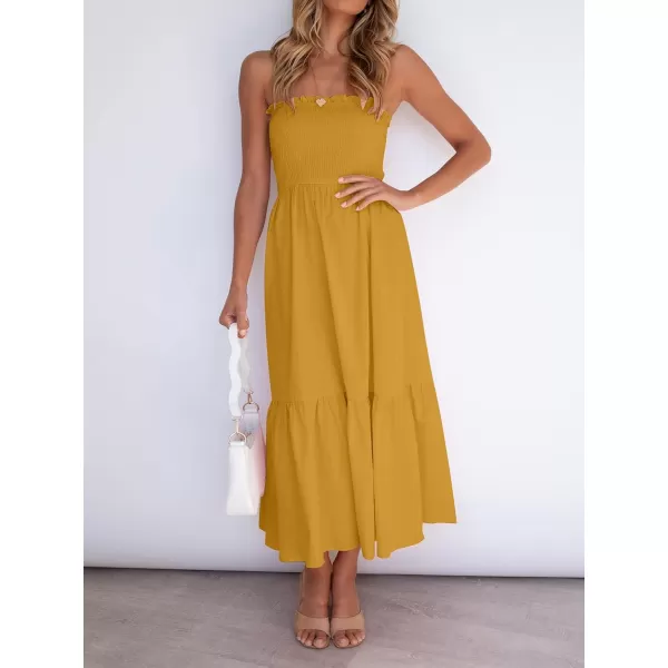 ZESICA Womens 2024 Summer Strapless Dress Off Shoulder Sleeveless High Waist Solid Color Beach Long DressesSolidginger