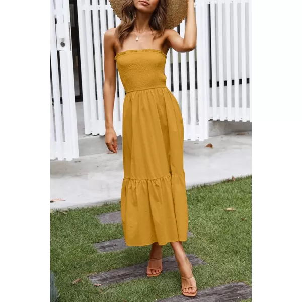 ZESICA Womens 2024 Summer Strapless Dress Off Shoulder Sleeveless High Waist Solid Color Beach Long DressesSolidginger