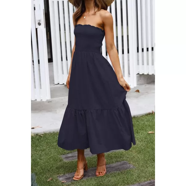 ZESICA Womens 2024 Summer Strapless Dress Off Shoulder Sleeveless High Waist Solid Color Beach Long DressesSolidnavy
