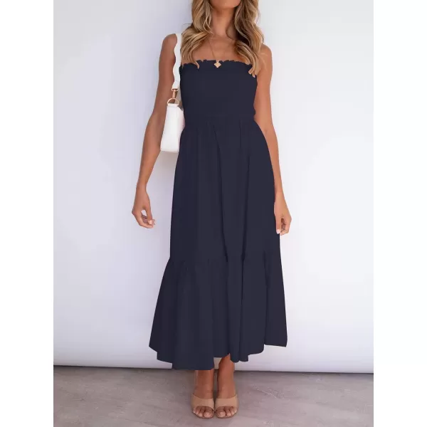 ZESICA Womens 2024 Summer Strapless Dress Off Shoulder Sleeveless High Waist Solid Color Beach Long DressesSolidnavy