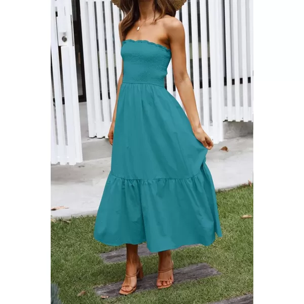 ZESICA Womens 2024 Summer Strapless Dress Off Shoulder Sleeveless High Waist Solid Color Beach Long DressesSolidpeacock