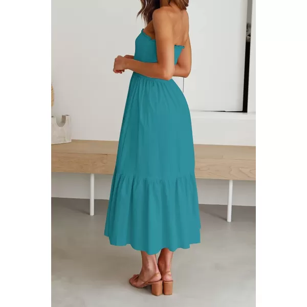ZESICA Womens 2024 Summer Strapless Dress Off Shoulder Sleeveless High Waist Solid Color Beach Long DressesSolidpeacock