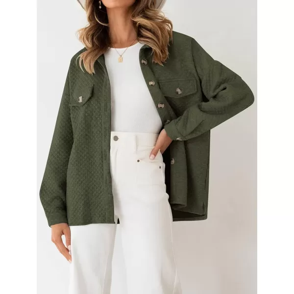 ZESICA Womens Casual Long Sleeve Button Down Loose Lightweight Shacket Shirt Jacket Coat Outerwear with PocketsArmygreen