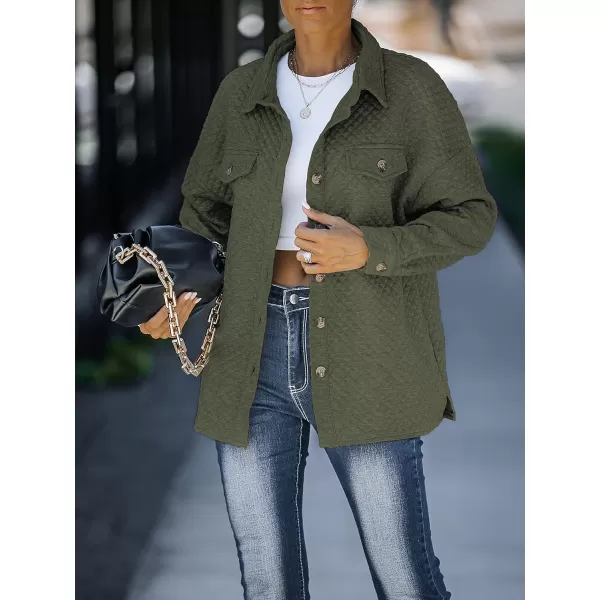 ZESICA Womens Casual Long Sleeve Button Down Loose Lightweight Shacket Shirt Jacket Coat Outerwear with PocketsArmygreen