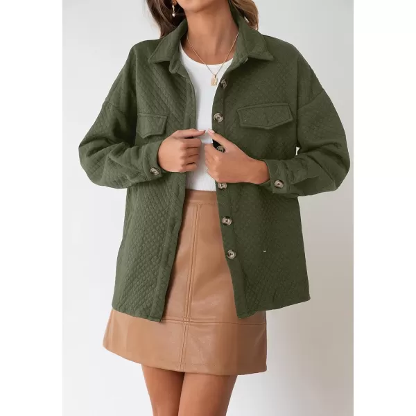 ZESICA Womens Casual Long Sleeve Button Down Loose Lightweight Shacket Shirt Jacket Coat Outerwear with PocketsArmygreen