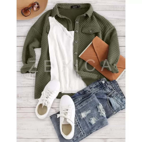 ZESICA Womens Casual Long Sleeve Button Down Loose Lightweight Shacket Shirt Jacket Coat Outerwear with PocketsArmygreen
