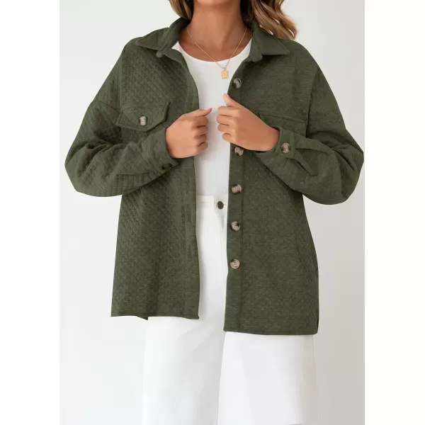 ZESICA Womens Casual Long Sleeve Button Down Loose Lightweight Shacket Shirt Jacket Coat Outerwear with PocketsArmygreen