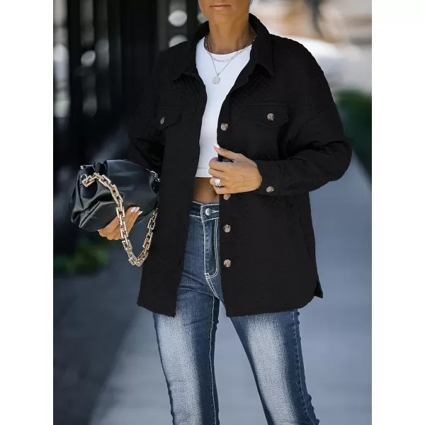 ZESICA Womens Casual Long Sleeve Button Down Loose Lightweight Shacket Shirt Jacket Coat Outerwear with PocketsBlack