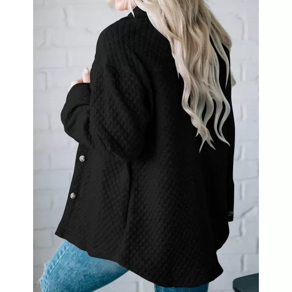 ZESICA Womens Casual Long Sleeve Button Down Loose Lightweight Shacket Shirt Jacket Coat Outerwear with PocketsBlack
