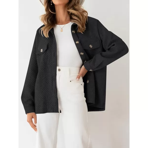 ZESICA Womens Casual Long Sleeve Button Down Loose Lightweight Shacket Shirt Jacket Coat Outerwear with PocketsBlack