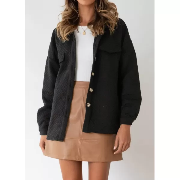 ZESICA Womens Casual Long Sleeve Button Down Loose Lightweight Shacket Shirt Jacket Coat Outerwear with PocketsBlack