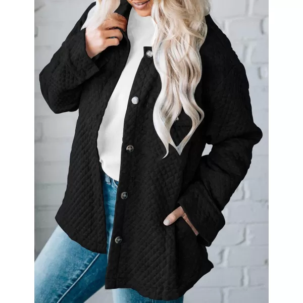 ZESICA Womens Casual Long Sleeve Button Down Loose Lightweight Shacket Shirt Jacket Coat Outerwear with PocketsBlack