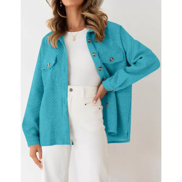 ZESICA Womens Casual Long Sleeve Button Down Loose Lightweight Shacket Shirt Jacket Coat Outerwear with PocketsBrightblue