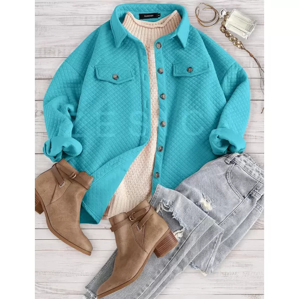 ZESICA Womens Casual Long Sleeve Button Down Loose Lightweight Shacket Shirt Jacket Coat Outerwear with PocketsBrightblue