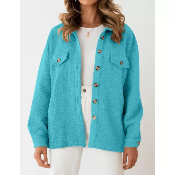 ZESICA Womens Casual Long Sleeve Button Down Loose Lightweight Shacket Shirt Jacket Coat Outerwear with PocketsBrightblue