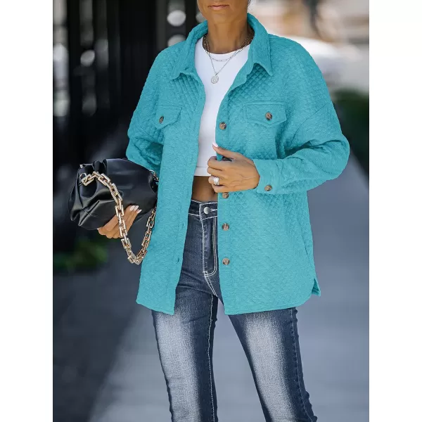 ZESICA Womens Casual Long Sleeve Button Down Loose Lightweight Shacket Shirt Jacket Coat Outerwear with PocketsBrightblue