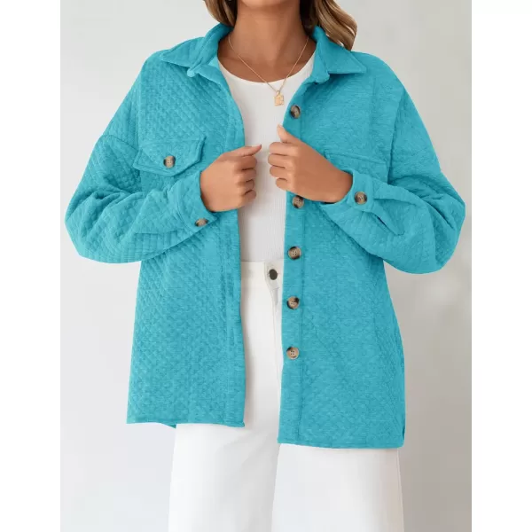 ZESICA Womens Casual Long Sleeve Button Down Loose Lightweight Shacket Shirt Jacket Coat Outerwear with PocketsBrightblue