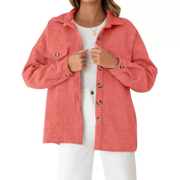 ZESICA Womens Casual Long Sleeve Button Down Loose Lightweight Shacket Shirt Jacket Coat Outerwear with PocketsCoral