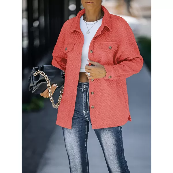 ZESICA Womens Casual Long Sleeve Button Down Loose Lightweight Shacket Shirt Jacket Coat Outerwear with PocketsCoral