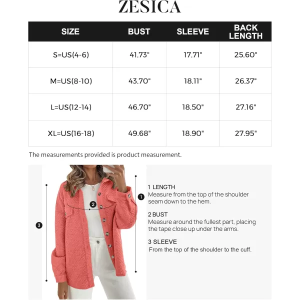 ZESICA Womens Casual Long Sleeve Button Down Loose Lightweight Shacket Shirt Jacket Coat Outerwear with PocketsCoral