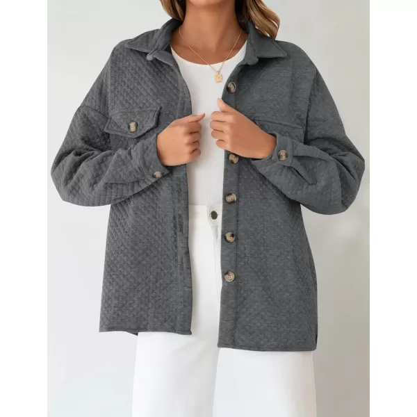 ZESICA Womens Casual Long Sleeve Button Down Loose Lightweight Shacket Shirt Jacket Coat Outerwear with PocketsDarkgrey