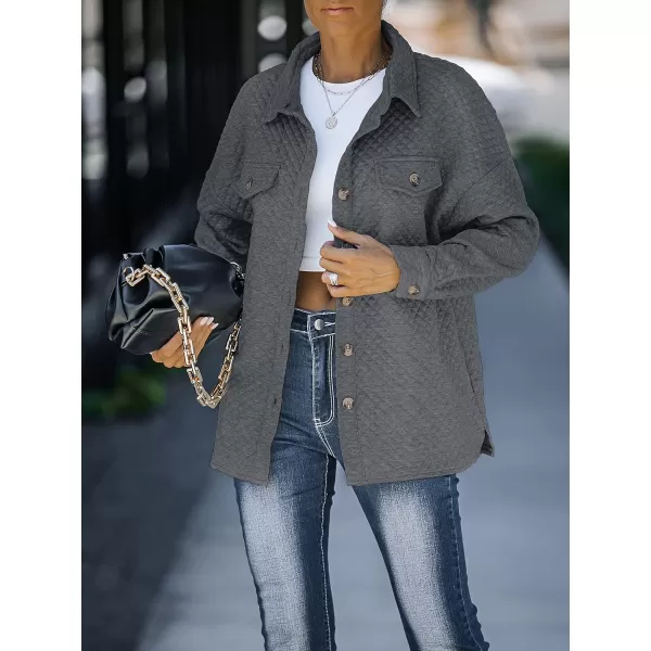 ZESICA Womens Casual Long Sleeve Button Down Loose Lightweight Shacket Shirt Jacket Coat Outerwear with PocketsDarkgrey