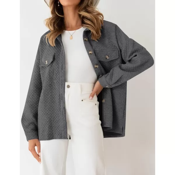 ZESICA Womens Casual Long Sleeve Button Down Loose Lightweight Shacket Shirt Jacket Coat Outerwear with PocketsDarkgrey