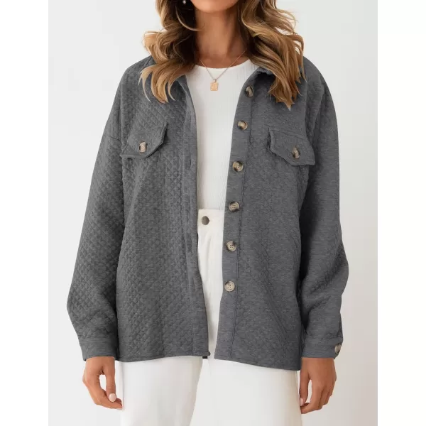 ZESICA Womens Casual Long Sleeve Button Down Loose Lightweight Shacket Shirt Jacket Coat Outerwear with PocketsDarkgrey