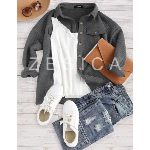 ZESICA Womens Casual Long Sleeve Button Down Loose Lightweight Shacket Shirt Jacket Coat Outerwear with PocketsDarkgrey