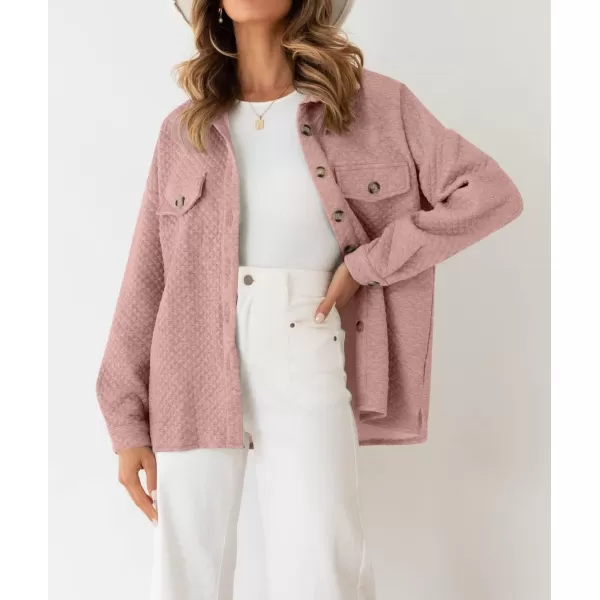 ZESICA Womens Casual Long Sleeve Button Down Loose Lightweight Shacket Shirt Jacket Coat Outerwear with PocketsDarkpink