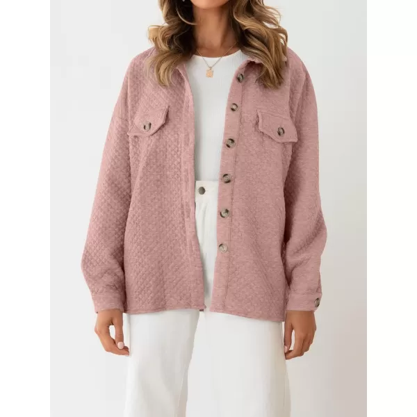 ZESICA Womens Casual Long Sleeve Button Down Loose Lightweight Shacket Shirt Jacket Coat Outerwear with PocketsDarkpink