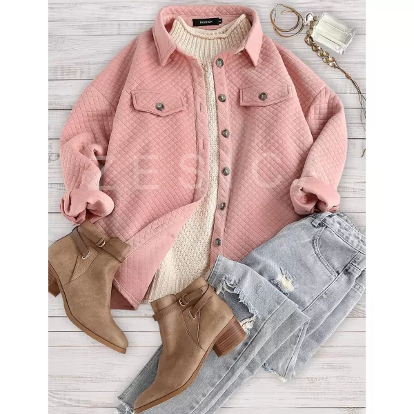 ZESICA Womens Casual Long Sleeve Button Down Loose Lightweight Shacket Shirt Jacket Coat Outerwear with PocketsDarkpink