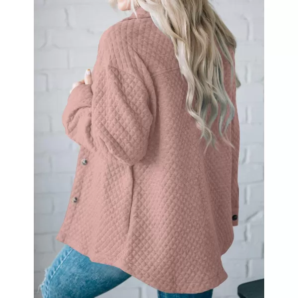ZESICA Womens Casual Long Sleeve Button Down Loose Lightweight Shacket Shirt Jacket Coat Outerwear with PocketsDarkpink