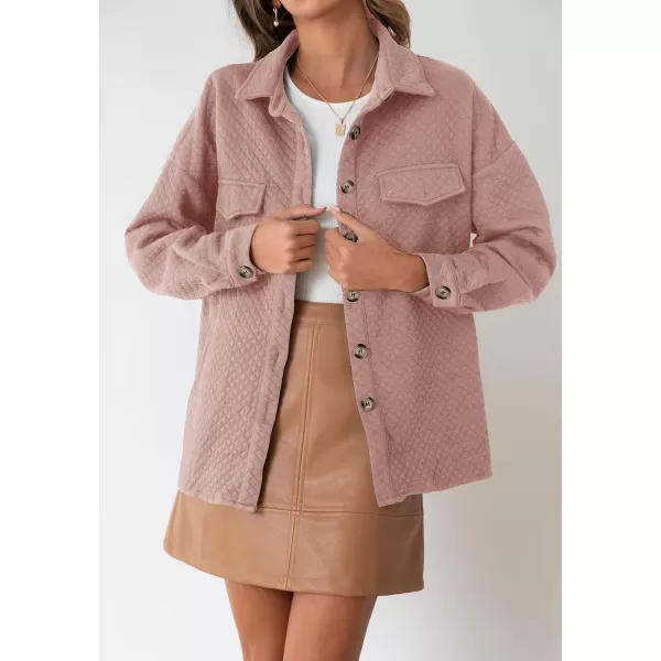 ZESICA Womens Casual Long Sleeve Button Down Loose Lightweight Shacket Shirt Jacket Coat Outerwear with PocketsDarkpink