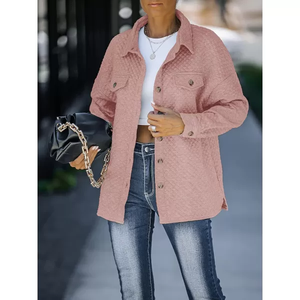 ZESICA Womens Casual Long Sleeve Button Down Loose Lightweight Shacket Shirt Jacket Coat Outerwear with PocketsDarkpink
