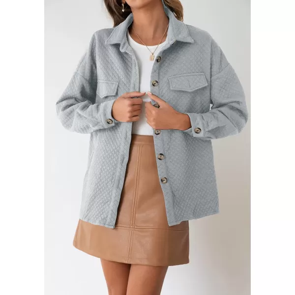 ZESICA Womens Casual Long Sleeve Button Down Loose Lightweight Shacket Shirt Jacket Coat Outerwear with PocketsLightgrey