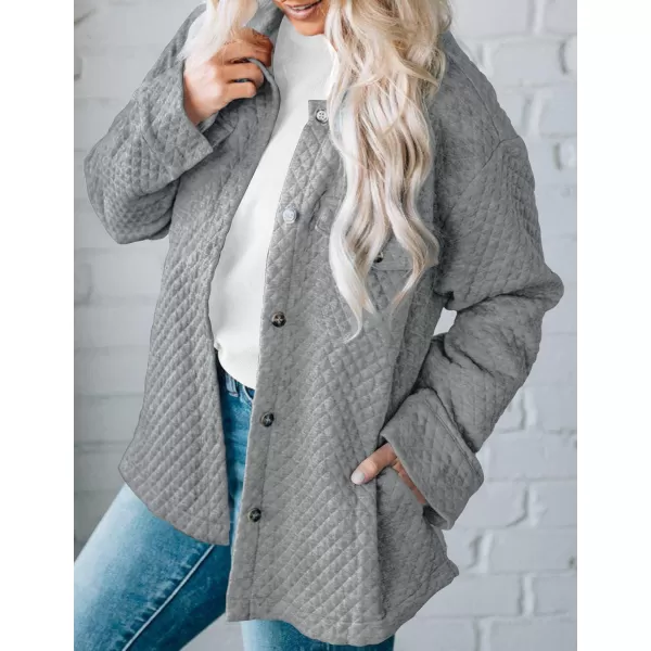 ZESICA Womens Casual Long Sleeve Button Down Loose Lightweight Shacket Shirt Jacket Coat Outerwear with PocketsLightgrey