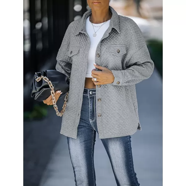 ZESICA Womens Casual Long Sleeve Button Down Loose Lightweight Shacket Shirt Jacket Coat Outerwear with PocketsLightgrey