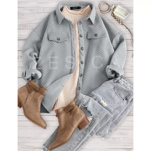 ZESICA Womens Casual Long Sleeve Button Down Loose Lightweight Shacket Shirt Jacket Coat Outerwear with PocketsLightgrey