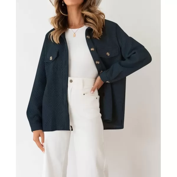 ZESICA Womens Casual Long Sleeve Button Down Loose Lightweight Shacket Shirt Jacket Coat Outerwear with PocketsNavy