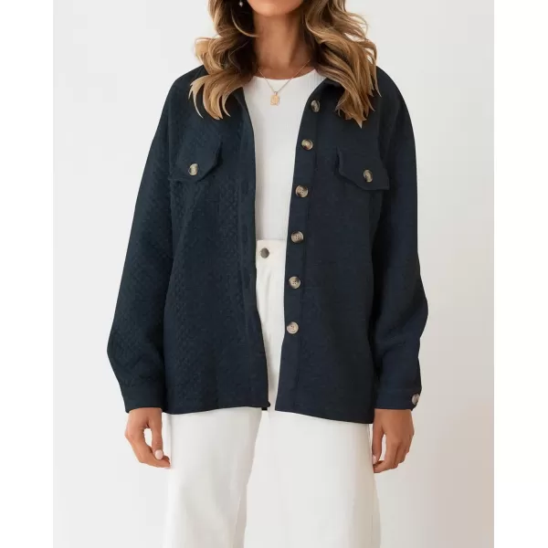 ZESICA Womens Casual Long Sleeve Button Down Loose Lightweight Shacket Shirt Jacket Coat Outerwear with PocketsNavy