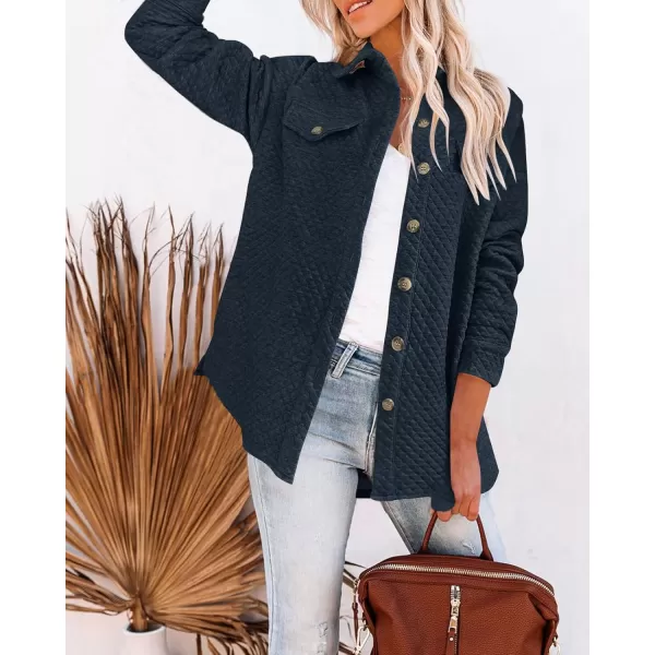 ZESICA Womens Casual Long Sleeve Button Down Loose Lightweight Shacket Shirt Jacket Coat Outerwear with PocketsNavy