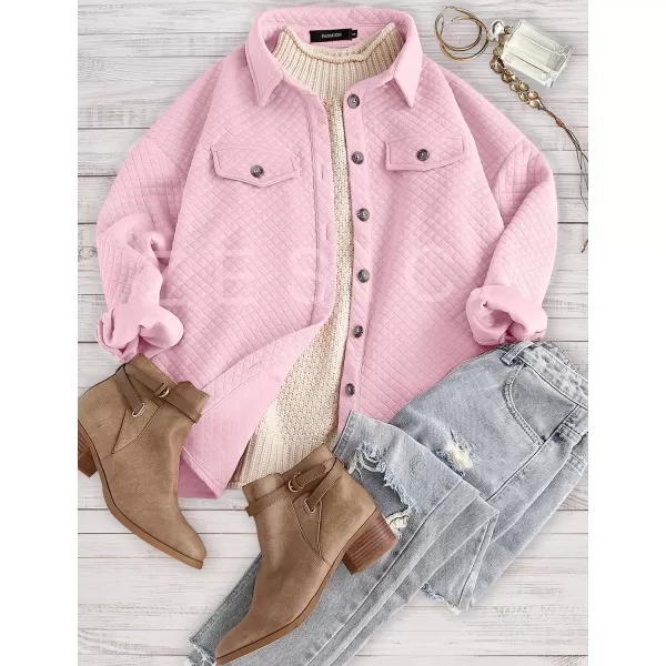 ZESICA Womens Casual Long Sleeve Button Down Loose Lightweight Shacket Shirt Jacket Coat Outerwear with PocketsPink