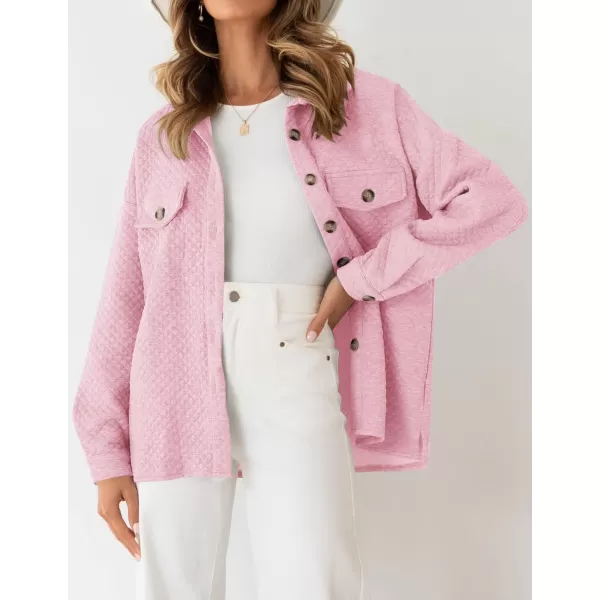 ZESICA Womens Casual Long Sleeve Button Down Loose Lightweight Shacket Shirt Jacket Coat Outerwear with PocketsPink