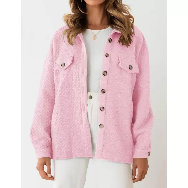 ZESICA Womens Casual Long Sleeve Button Down Loose Lightweight Shacket Shirt Jacket Coat Outerwear with PocketsPink
